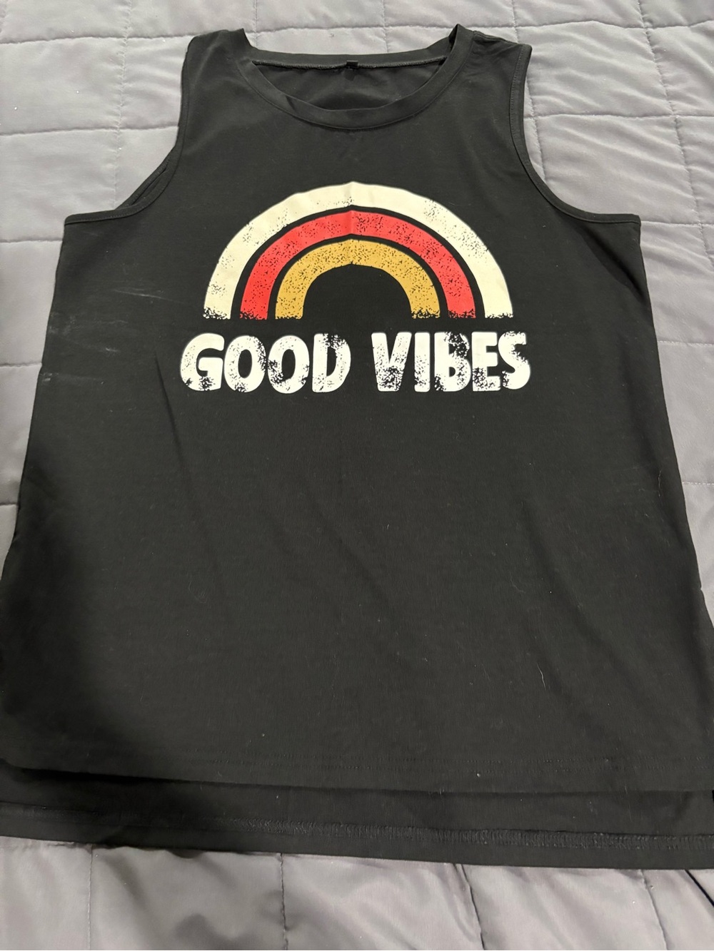 2 women’s Good Vibes Black & mustard yellow Tank Top size medium